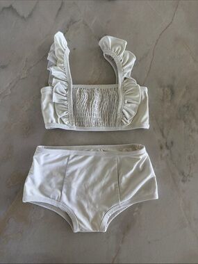 Indie Blue White Ruffled Smocked Bikini Set